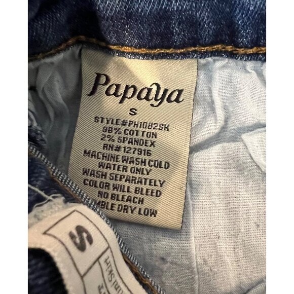 PAPAYA Jean Mini Skirt S Two Toned High Rise Blue‎ Raw Hem Denim Size Small - Picture 8 of 8